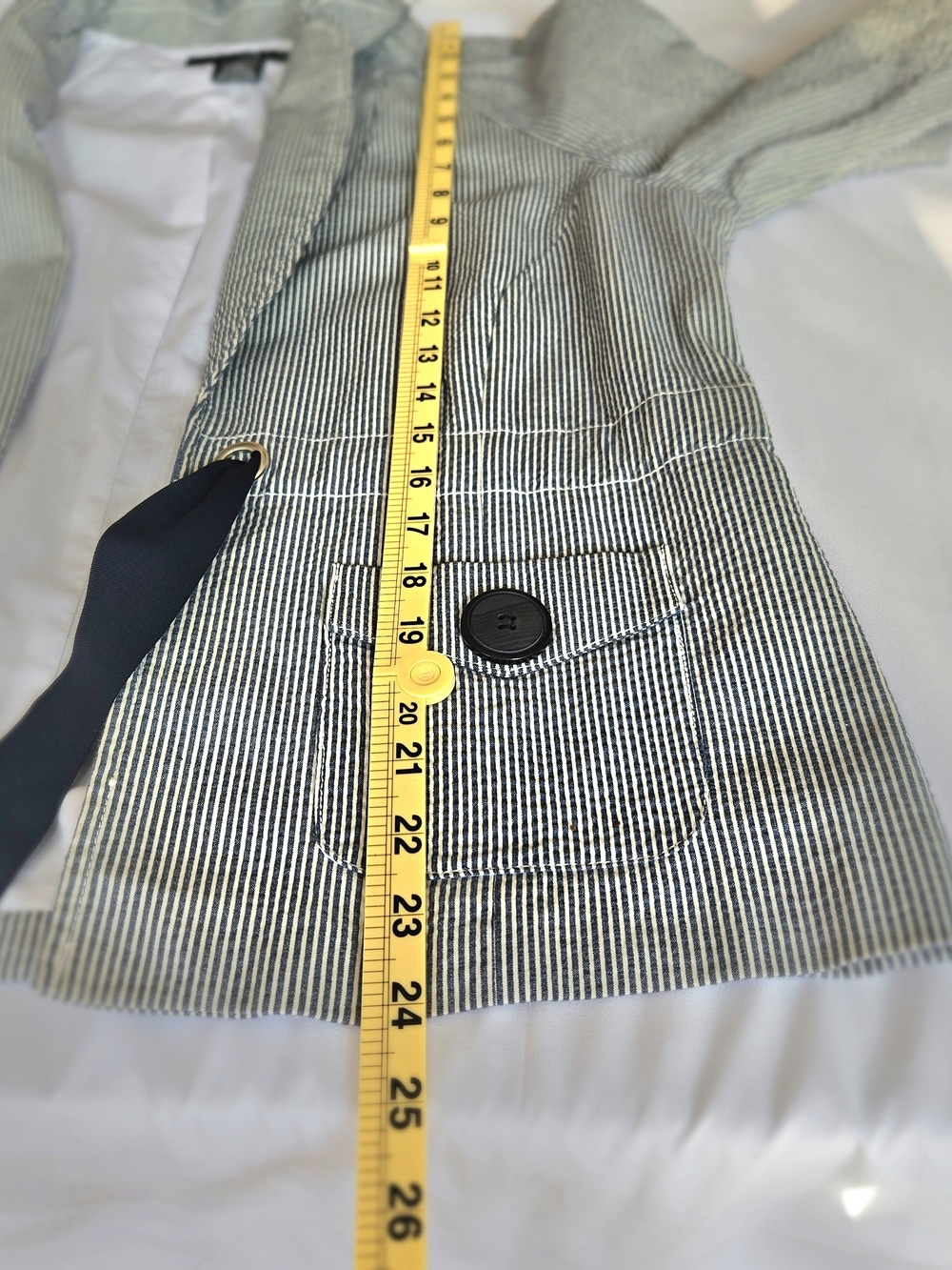 Willi Smith Coastal Seersucker Blue White Striped Utility Blazer Jacket Size L - Picture 10 of 12